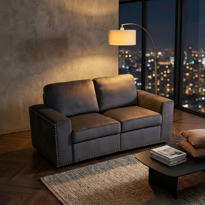 2-Piece Dark gray microfiber double-arm loveseat