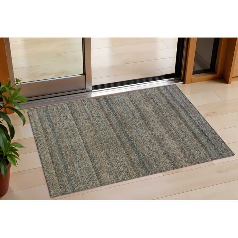 3' X 5' Chocolate And Gray Striped Washable Indoor Outdoor Area Rug, Rectangle 3' X 5'