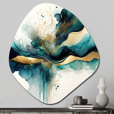 Christylee - Liquid Ink Irregular Shape Metal Wall Art, Turquoise Asymmetrical Metal Art Print