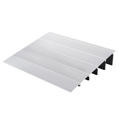 Aluminum Threshold Ramp 34" L x 27.2" W x 5" H, Aluminum Alloy, 1-Piece Modular Door Ramp, Silver, 800 lbs Load Capacity Slip-Resistant Surface