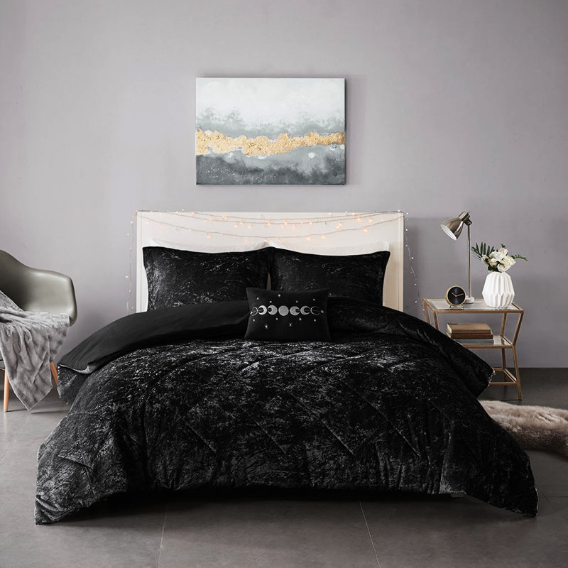 Literie en velours simple / simple TG, Housse de couette simple / simple TG + 3 pièces a, Noir