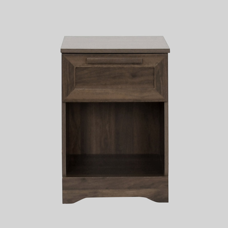 Walnut Rustic 1-Drawer Nightstand with Open Shelf