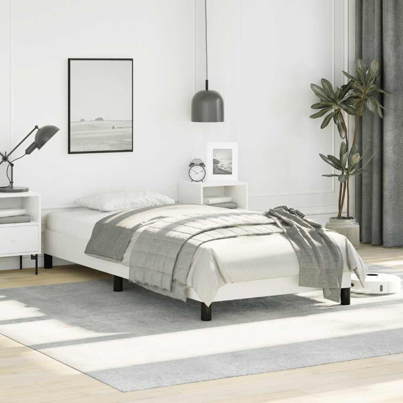 vidaXL Bed, Faux Leather Upholstered Platform Bed, No Mattress, Twin, White