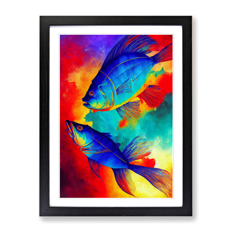 Gatica Fish Crayon Art - Single Picture Frame Print, Black, 64cm H x 46cm W x 2cm D