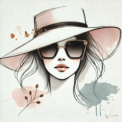 Graceful Lady with Oversized Hat - Wrapped Canvas Wall Art