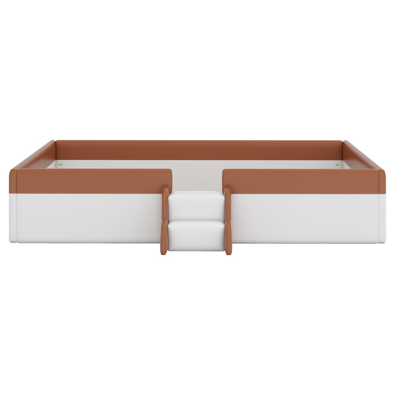 Upholstered Daybed Frame With Fence And Stairs, Brown/White