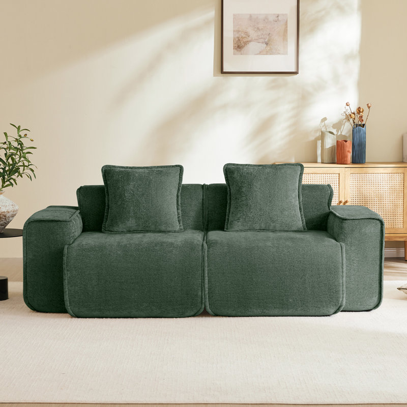 Velours modulaire à 2 places avec tissu usé, détails exquis et canapé confortable sans assemblage requis, coussins
