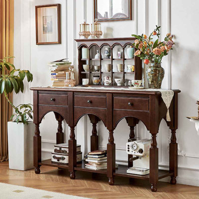 62.99" Dark brown Rectangular Solid Wood Console Table
