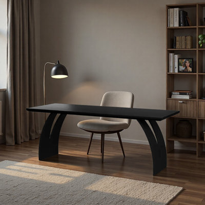 Black Durable Ash Wood Iron Writing Desk