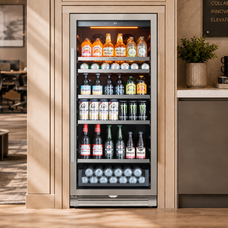 Réfrigérateurs et refroidisseurs de boissons à porte battante à droite 275L avec système d'inverseur silencieux, verre résistant aux rayons UV et éclairage DEL