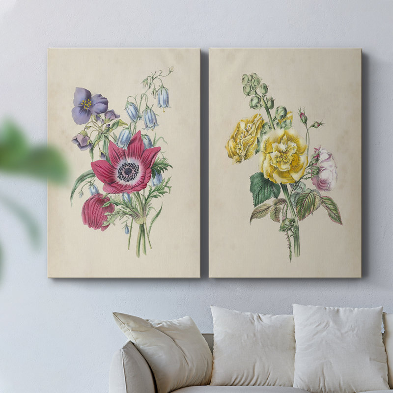 Antique Garden Bouquet I - Toile tendue avec châssis de qualité supérieure - Prêt à être accroché, H 27 po x l 36 po