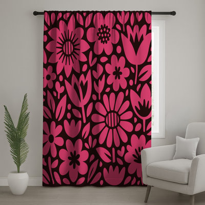 Rideaux de fenêtre roses à motif floral, voilages et rideaux occultant - 1 panneau