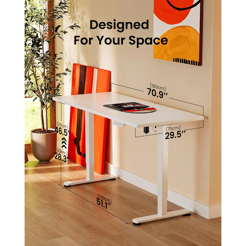 71-inch dual-motor height-adjustable desk with intelligent split desktop - Commercial-grade electric height-adjustable desk (28-inch-45.6-inch) + four-position memory function and anti-sag design - Ideal for collaborative work and design studios.