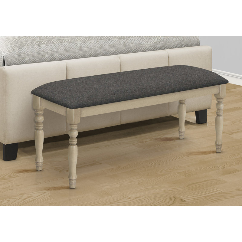 Banc, 48 po rectangulaire, rembourré, bois, entrée, salle à manger, cuisine, gris antique, tissu gris, bois massif gris, transitionnel