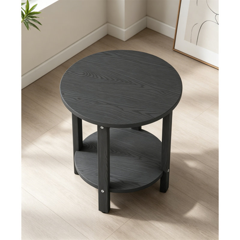 18.1" 2-Tier HDPE Round Outdoor Side Table, Weatherproof for Adirondack, Black, Black