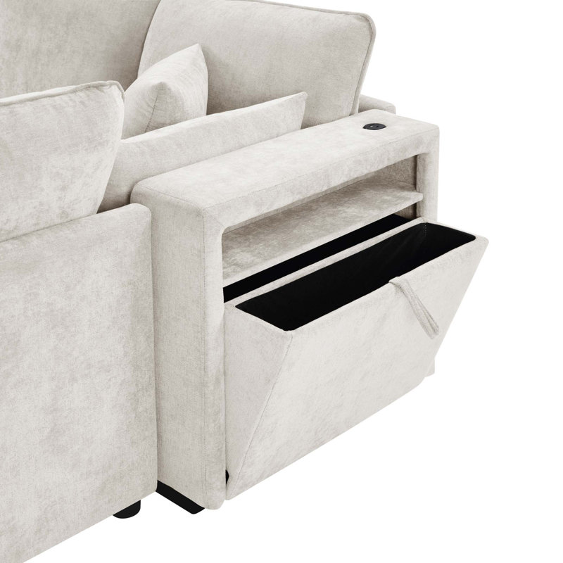 Modern Modular Sectional Sofa with Storage Compartments and USB Charging, Beige