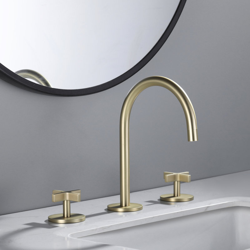 Robinet de salle de bain à large entraxe avec bonde, Or brossé