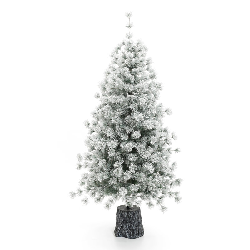 5.5Ft Flocked Full Artificial Christmas Tree Potted
