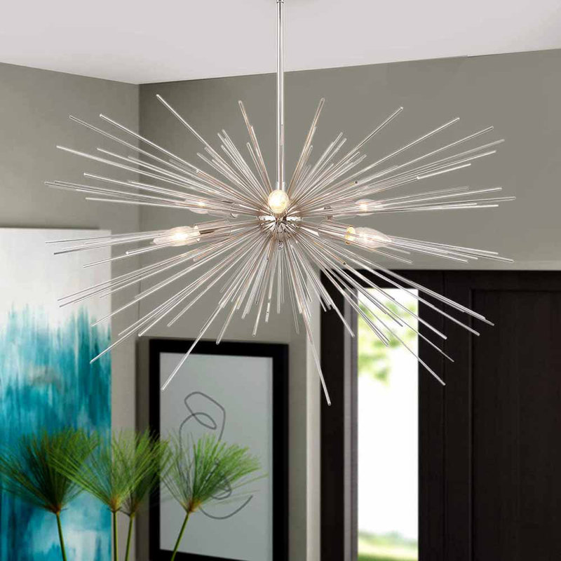 Lustre spoutnik 6 lumières au fini chrome, Nickel poli