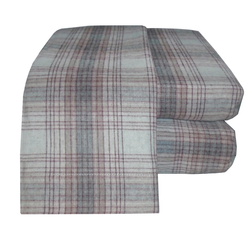 Flannel Standard Plaid Sheet Set, Twin Sheet Set with 1 Pillowcase, Maroon