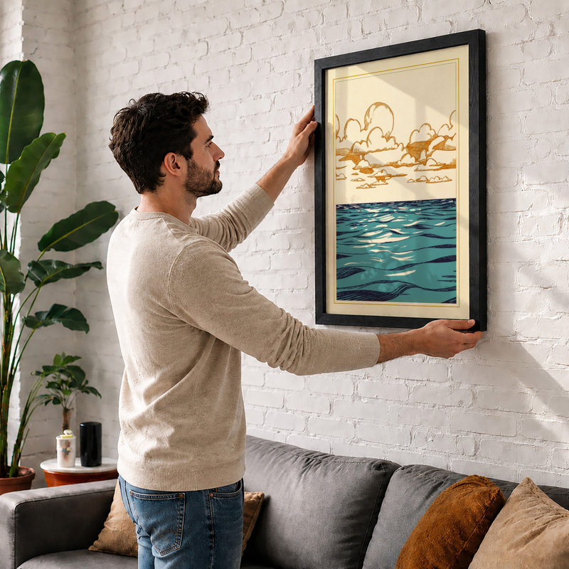 Sky Meets Sea Coastal - Framed Print, A2 - 59.4 x 42.0 cm, Black