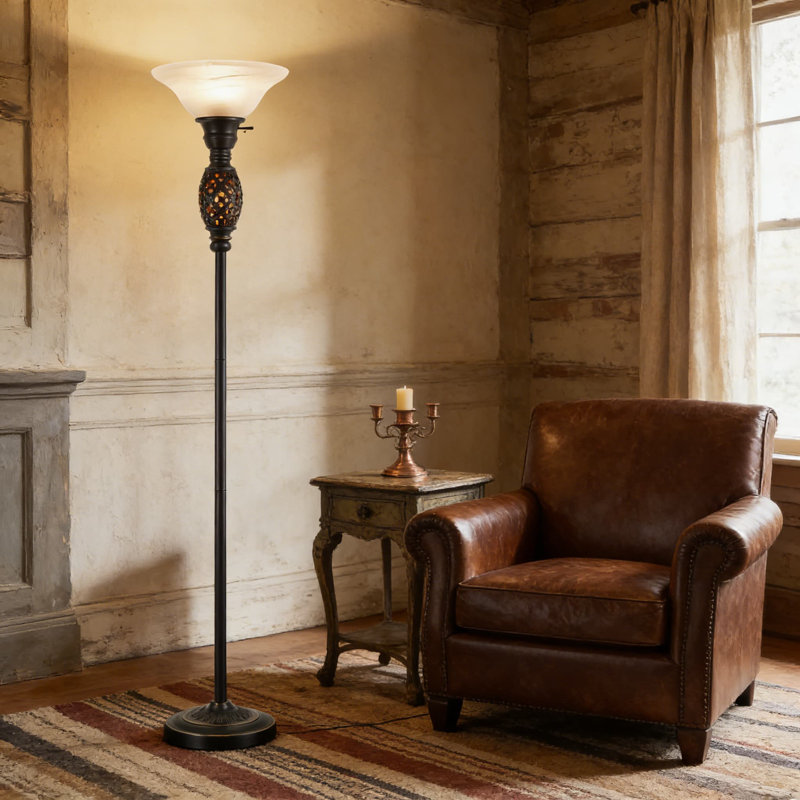 Vintage Floor Lamp With Night Light, 70 Inch Rustic Standing Lamp With Frosted Glass Shade, Victorian Style Tall Lamp For Living Room, Bedroom, Office, Or Study Corner