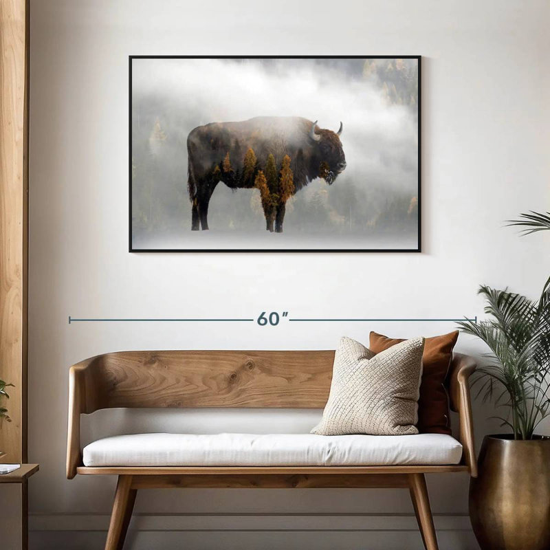 Bison de la forêt de pins, Cadre flottant noir, 43 po x 29 po