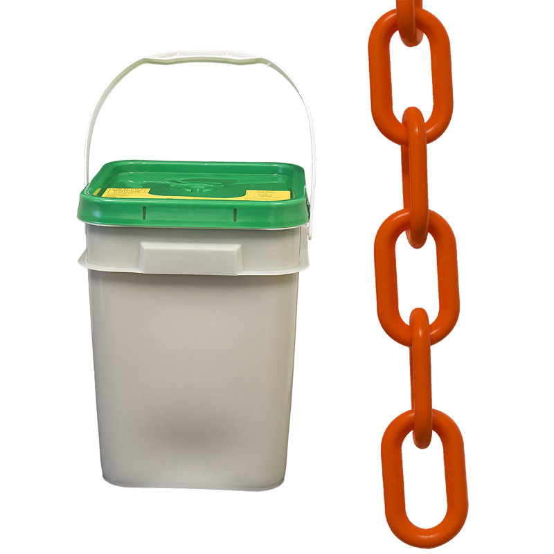 Chaîne de sécurité en plastique dans un seau, Orange sécurité, H 2,9 po x l 840 po x P 0,36 po