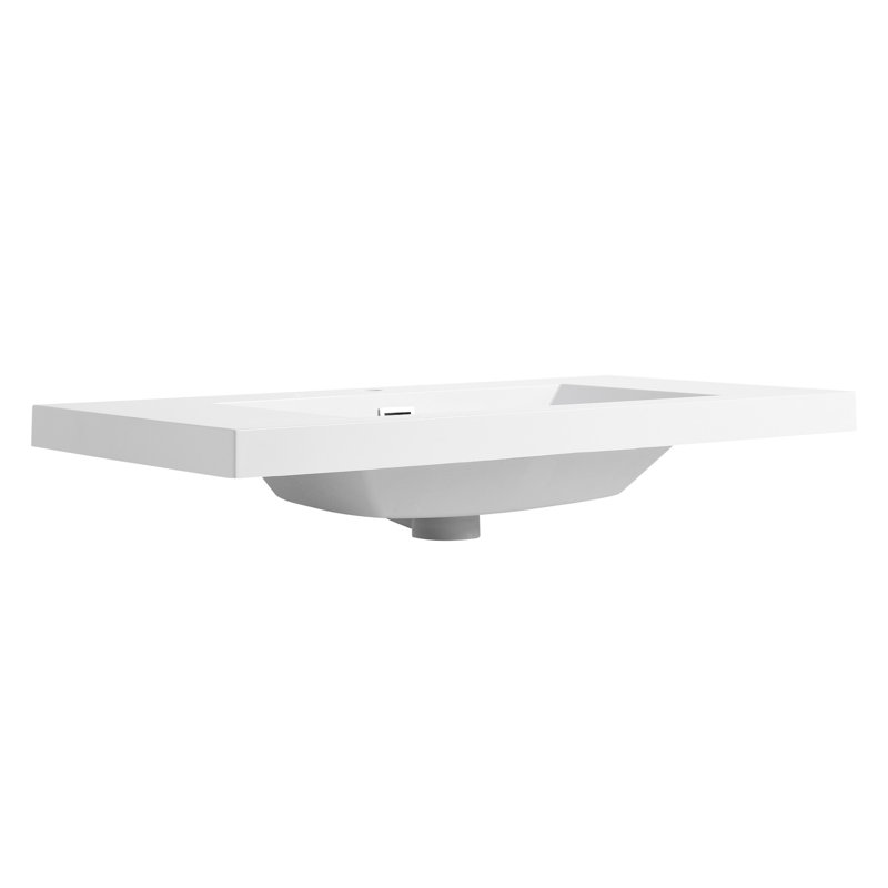 36" Resin Bathroom Sink In Gloss White, 34.72In D X 20.15In W 7.46In H, 31.47Lb, & Classy Selection White Sink, Contemporary Style