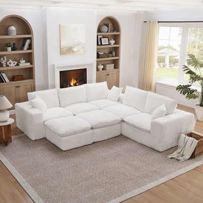 Canapé modulaire en forme de L de 107 po avec deux repose-pieds amovibles en forme de L pour le salon, canapé confortable avec coussins décoratifs et bricolage