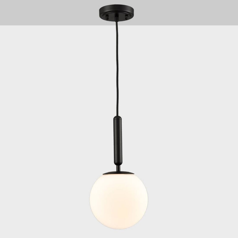 Yelisey 1 - Light Globe Glass Pendant Light, 34" H x 8" W x 8" D, Matte Black