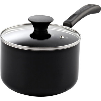 Cook N Home Basic 3 Quart Nonstick Saucepan with Glass Lid, Non Stick Aluminum Sauce Pan, Multi-Purpose Milk Chocolate Cooking Pot with Stay-Cool Handle, Black