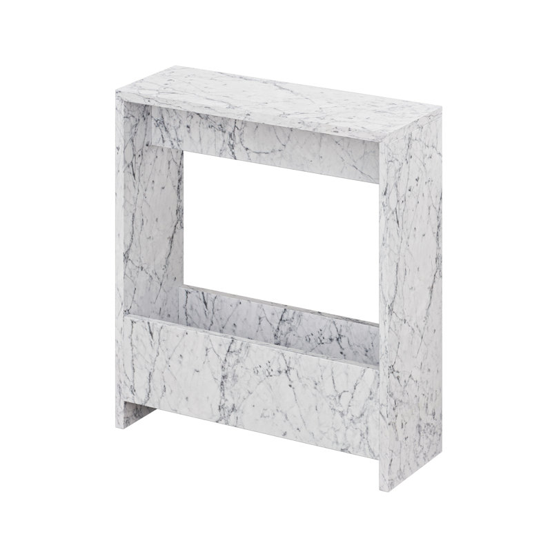 Beeler Modern Slim Compact Side Table, White Marble