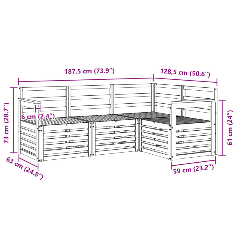 187.5cm Wide Patio Sectional Set