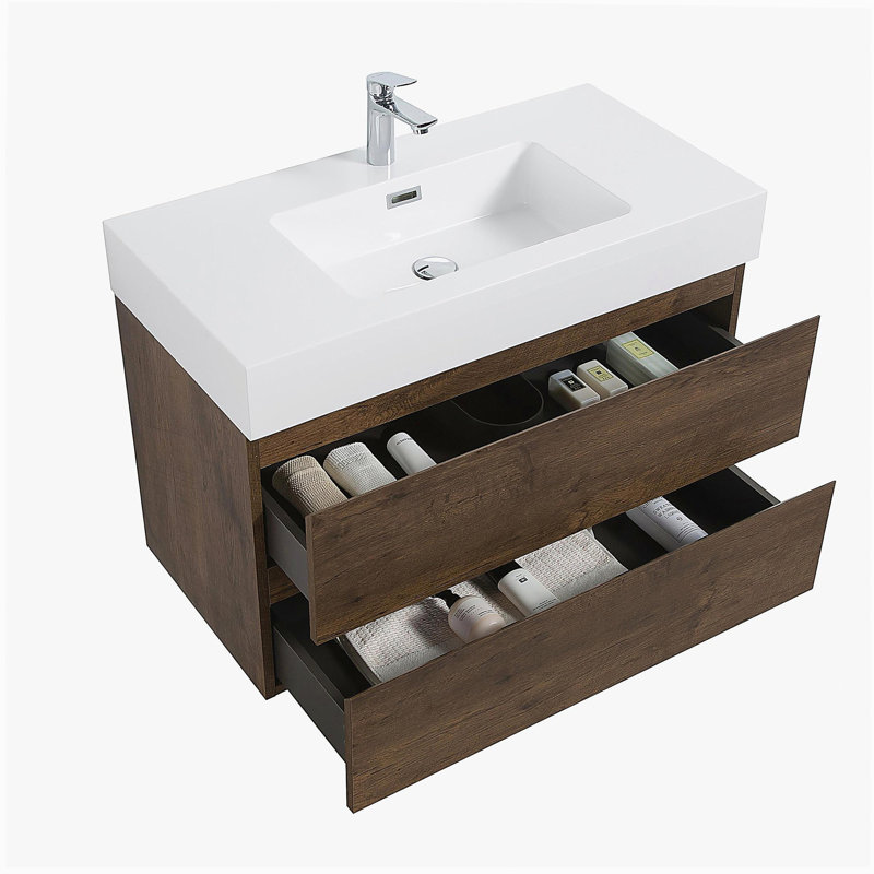 Meuble-lavabo de salle de bain avec lavabo, grand meuble-lavabo flottant mural, salle de bain moderne, base de lavabo intégrée sans drainage et robinet, pré-assemblé
