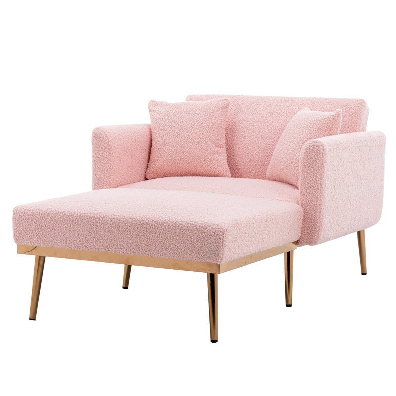 Chaise longue inclinable à accoudoirs roulés Marshea, Velours rose