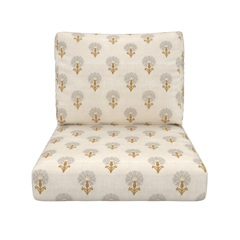 Amala Sunbrella® Floral Block Print Outdoor Lounge Chair Seat/Back Cushion, Mira Seasalt