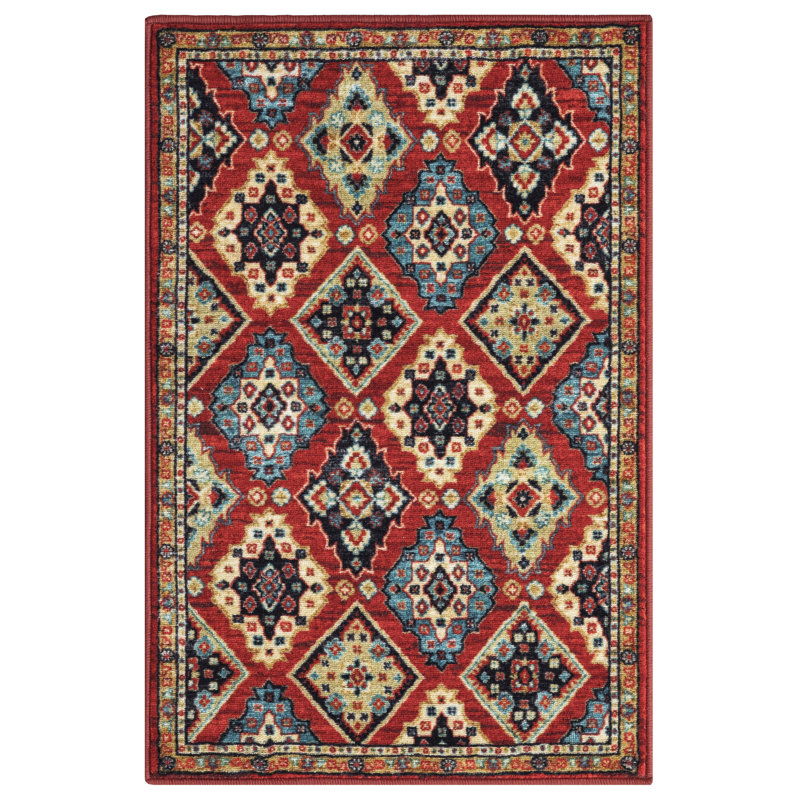 Lyanne Washable Non-Slip Red Area Rug, Rectangle 2'2 x 3'3"