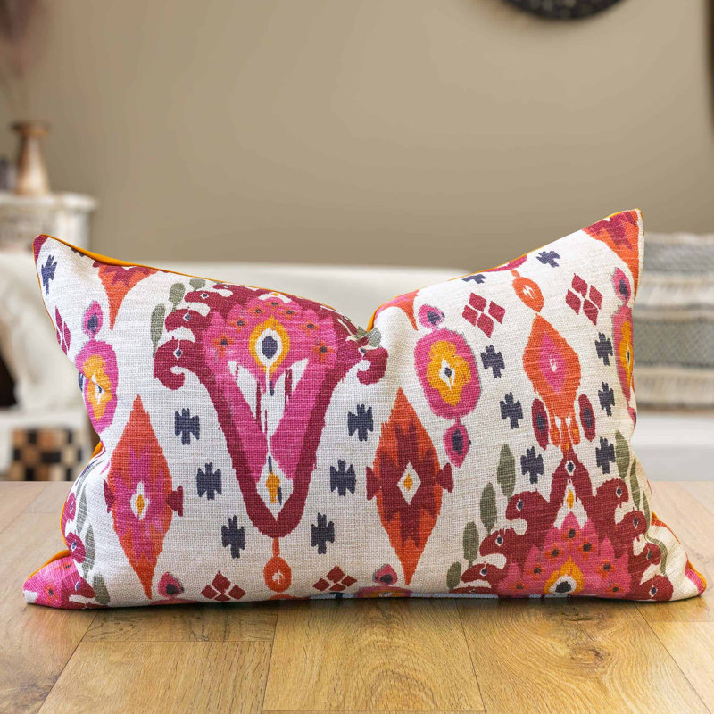 Heavyweight Linen-blend IkatCushion in Pink and Orange, 58x38cm, Cover only