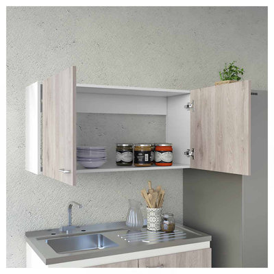Wall Cabinet Toran, Two Shelves, Double Door, White / Light Gray Finish