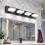 Applique murale moderne de salle de bain avec miroir intégré, 4 lumières DEL, en métal noir, 66 cm (26 po), en acrylique.-528883673
