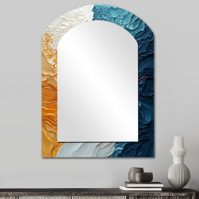 Biomorphism Wave to Sand Migre V - Grand miroir mural arqué sur métal, 34 po x 25 po