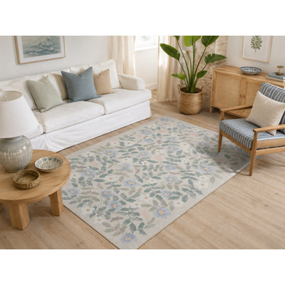 Floral Cream Woven Base Washable Carpet