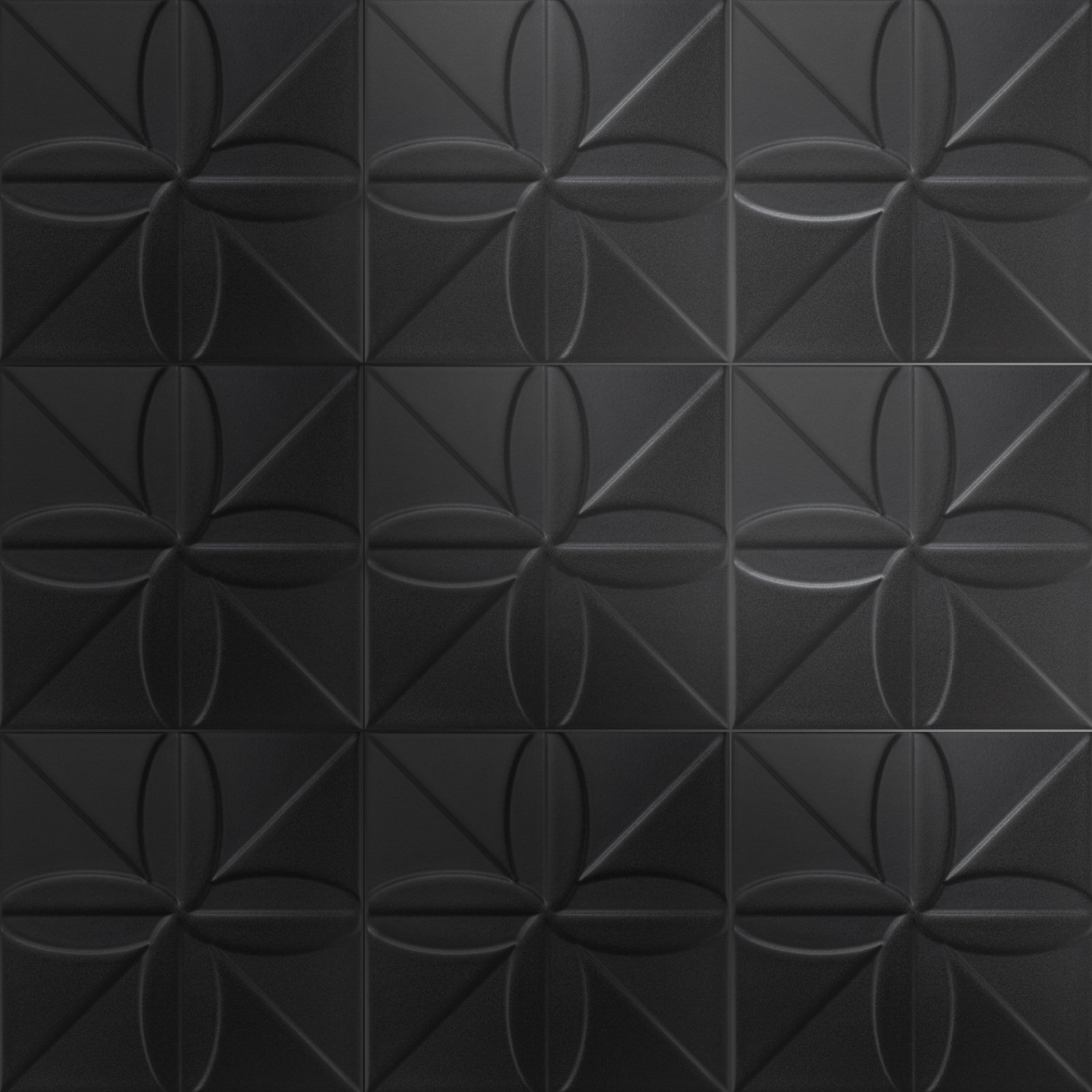 Triplex 8" x 8" Ceramic Patterned Wall Tile, Black