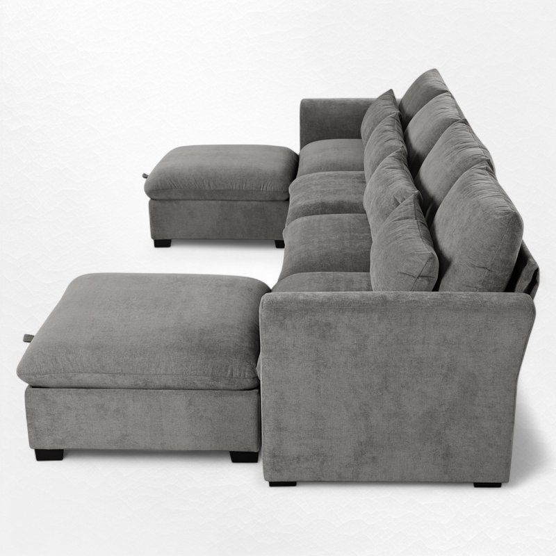 Canapé modulaire 6 pièces rembourré, Mélange de polyester / lin gris