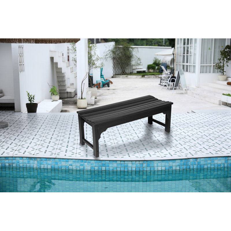 Backless HDPE Adirondack Bench With Wood Texture, Black