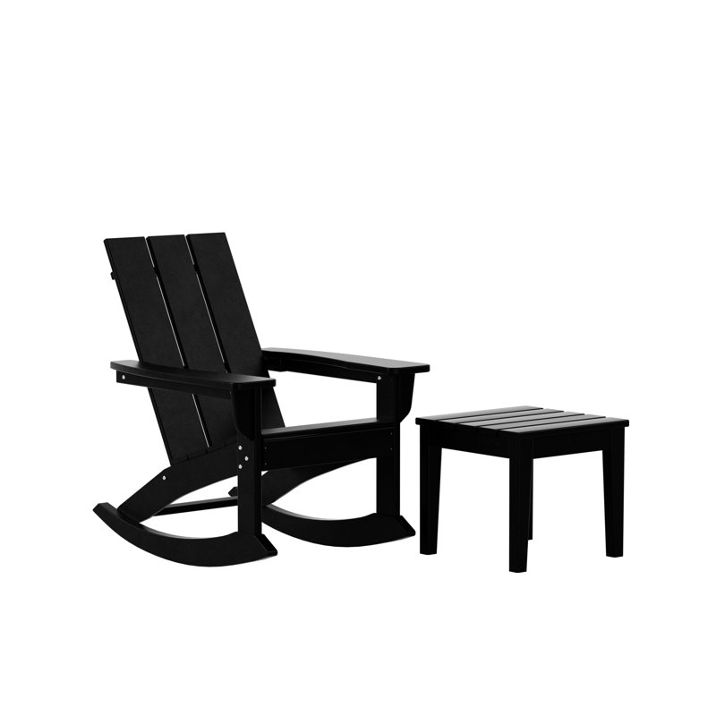 Chaise berçante et table d'extérieur en plastique PEHD Joubert, Noir