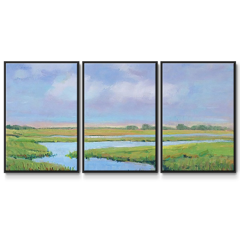 «Summer Marsh II», reproduction sur toile flottante 3 pièces, H 40 po x l 78 po x P 2 po, Noir