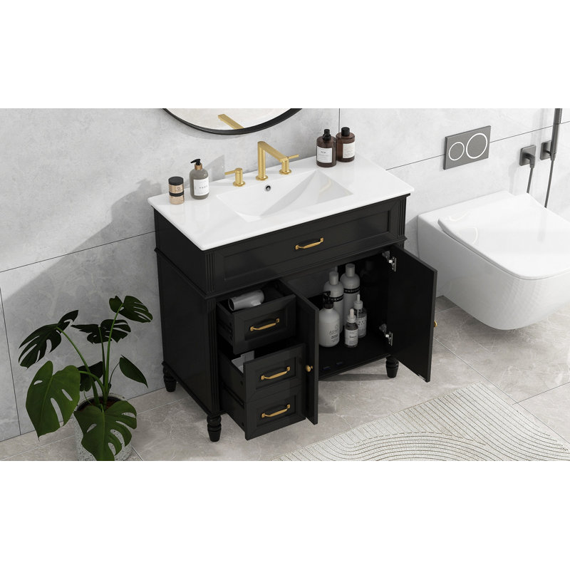 Meuble-lavabo 36 po avec tiroir, cadre solide et panneau de fibres à densité moyenne, ensemble de 36 po