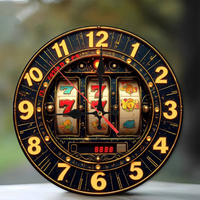 Vintage Slot Machine Wall Clock Gold Decor